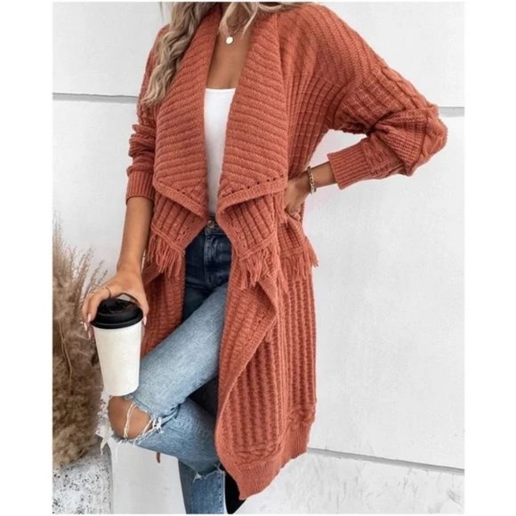 . Sweaters - Cozy Casual Waterfall Open Front Knit Sweater Cardigan